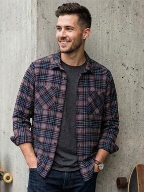 Volcom Shacket Men's Plaid Shirt Jacket Brown Blue Soft Cord Modern Fit XL